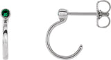 14K Gold Round Natural Emerald Bezel-Set Hoop Earrings - White Gold