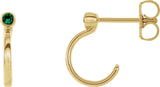 14K Gold Round Natural Emerald Bezel-Set Hoop Earrings - Yellow Gold