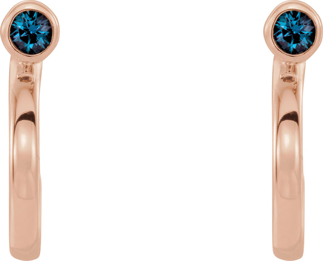 14K Gold Round Natural Citrine Bezel-Set Hoop Earrings - Rose Gold - view 2