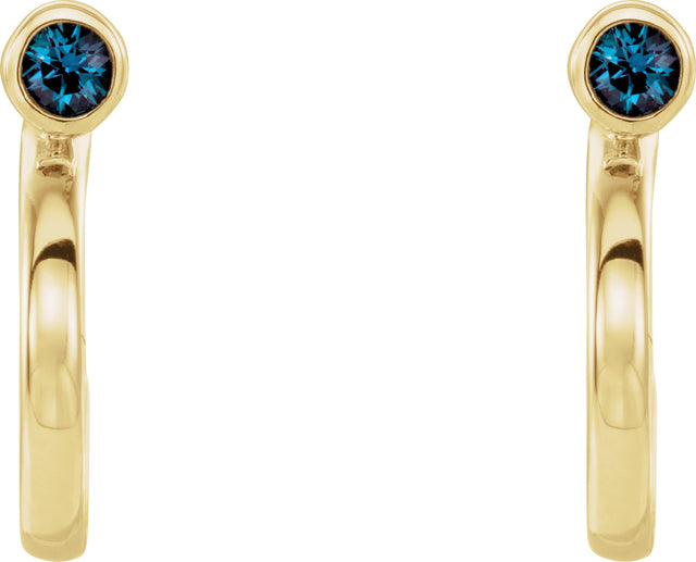 14K Gold Round Lab-Grown Alexandrite Bezel-Set Hoop Earrings - Yellow Gold - view 2