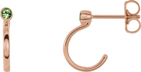 14K Gold Round Natural Peridot Bezel-Set Hoop Earrings - Rose Gold