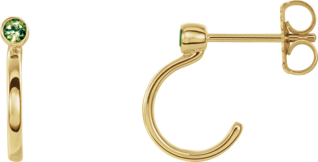 14K Gold Round Natural Peridot Bezel-Set Hoop Earrings - Yellow Gold