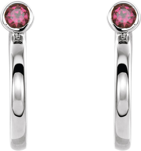 Platinum Round Lab-Grown Ruby Bezel-Set Hoop Earrings - view 2