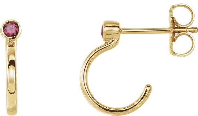 14K Gold Round Lab-Grown Ruby Bezel-Set Hoop Earrings - Yellow Gold