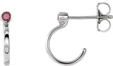 Platinum Round Natural Ruby Bezel-Set Hoop Earrings