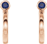 14K Gold Round Lab-Grown Blue Sapphire Bezel-Set Hoop Earrings - Rose Gold - view 2