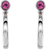 Platinum Round Natural Pink Tourmaline Bezel-Set Hoop Earrings - view 2
