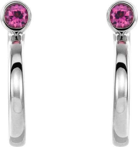 Platinum Round Natural Pink Tourmaline Bezel-Set Hoop Earrings - view 2