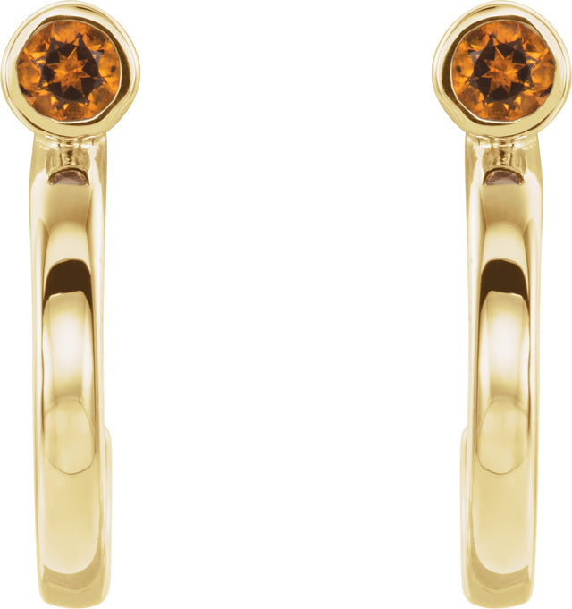 14K Gold Round Natural Citrine Bezel-Set Hoop Earrings - Yellow Gold - view 2