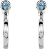 Platinum Round Natural Blue Zircon Bezel-Set Hoop Earrings - view 2