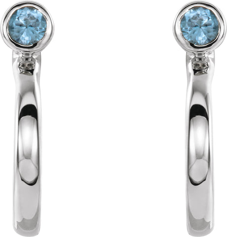 Platinum Round Natural Blue Zircon Bezel-Set Hoop Earrings - view 2
