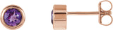 14K Gold Natural Amethyst Round Bezel-Set Birthstone Stud Earrings - Rose Gold