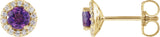 14K Gold Natural Amethyst Round 4-Prong Halo-Style Earrings – 3-6mm Stones - Yellow Gold
