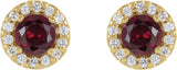 14K Gold Natural Ruby Round 4-Prong Halo-Style Earrings II - Yellow Gold - view 4