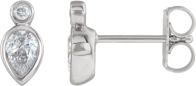 14K Gold Pear Natural Diamond Bezel-Set Earrings - White Gold