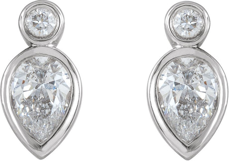 Platinum Pear Natural Diamond Bezel-Set Earrings - view 2