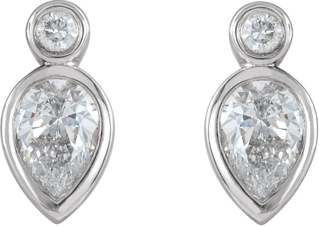 Platinum Pear Natural Diamond Bezel-Set Earrings - view 2