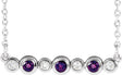 14K Gold Round Natural Amethyst Bezel-Set Bar Necklace – 0.08 CTW - White Gold