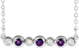14K Gold Round Natural Amethyst Bezel-Set Bar Necklace – 0.08 CTW - White Gold