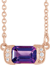 14K Gold Emerald Natural Amethyst Accented Bar Necklace - Rose Gold - view 2