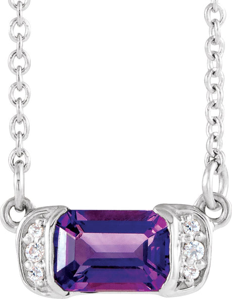 14K Gold Emerald Natural Amethyst Accented Bar Necklace - White Gold