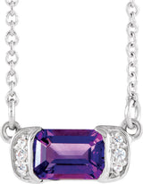 Platinum Emerald Natural Amethyst Accented Bar Necklace