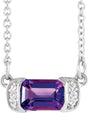 Platinum Emerald Natural Amethyst Accented Bar Necklace