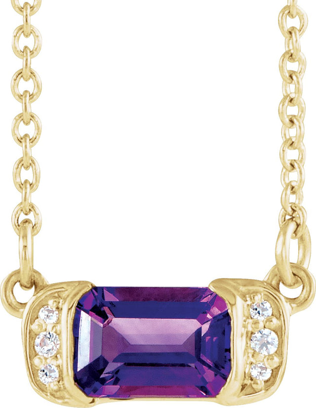 14K Gold Emerald Natural Amethyst Accented Bar Necklace - Yellow Gold