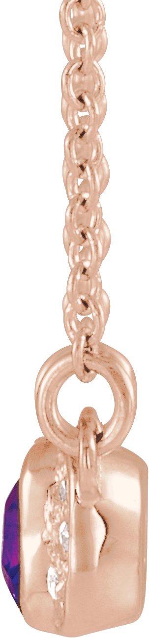 14K Gold Emerald Natural Amethyst Accented Bar Necklace - Rose Gold - view 3