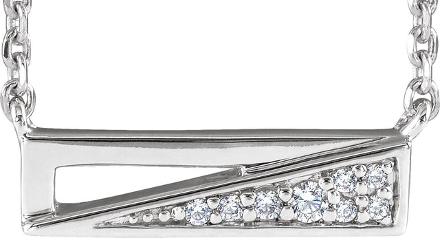 14K Gold Round Natural Diamond Accented Bar Necklace II - White Gold