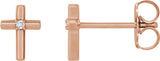 14K Gold Round Natural Diamond Solitaire Cross Earrings - Rose Gold
