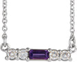 Platinum Straight Baguette Natural Amethyst Accented Bar Necklace – 1/8 CTW