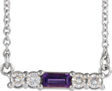 Platinum Straight Baguette Natural Amethyst Accented Bar Necklace – 1/8 CTW