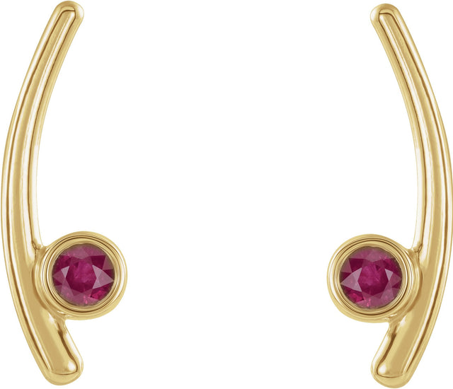 14K Gold Round Lab-Grown Ruby Bezel-Set Ear Climbers - Yellow Gold - view 2