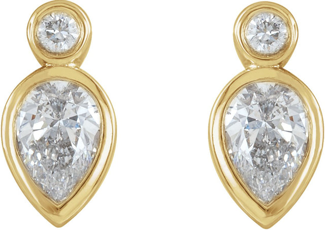 14K Gold Pear Natural Diamond Bezel-Set Earrings - Yellow Gold - view 2