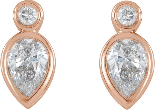 14K Gold Pear Natural Diamond Bezel-Set Earrings - Rose Gold - view 2