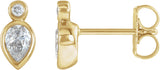 14K Gold Pear Natural Diamond Bezel-Set Earrings - Yellow Gold