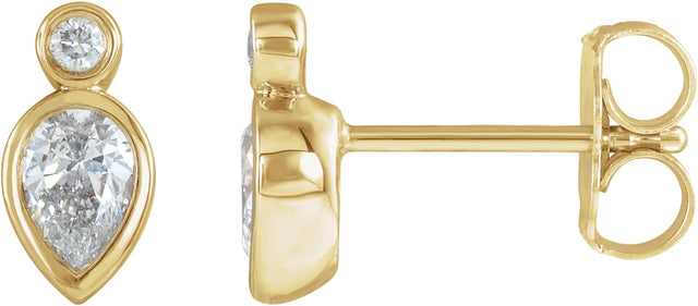 14K Gold Pear Natural Diamond Bezel-Set Earrings - Yellow Gold