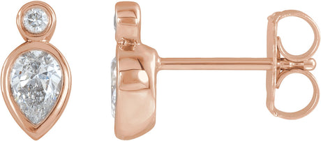 14K Gold Pear Natural Diamond Bezel-Set Earrings - Rose Gold
