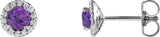 Platinum Natural Amethyst Round 4-Prong Halo-Style Earrings – 3-6mm Stones