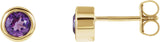 14K Gold Natural Amethyst Round Bezel-Set Birthstone Stud Earrings - Yellow Gold