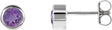 Platinum Natural Amethyst Round Bezel-Set Birthstone Stud Earrings