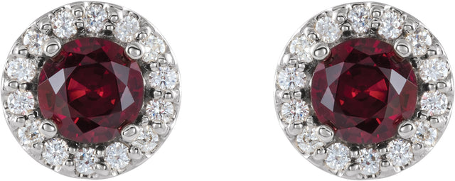 Platinum Lab-Grown Ruby Round 4-Prong Halo-Style Earrings – 3-8mm Stones - view 4