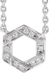 14K Gold Round Natural Diamond Accented Geometric Necklace - White Gold
