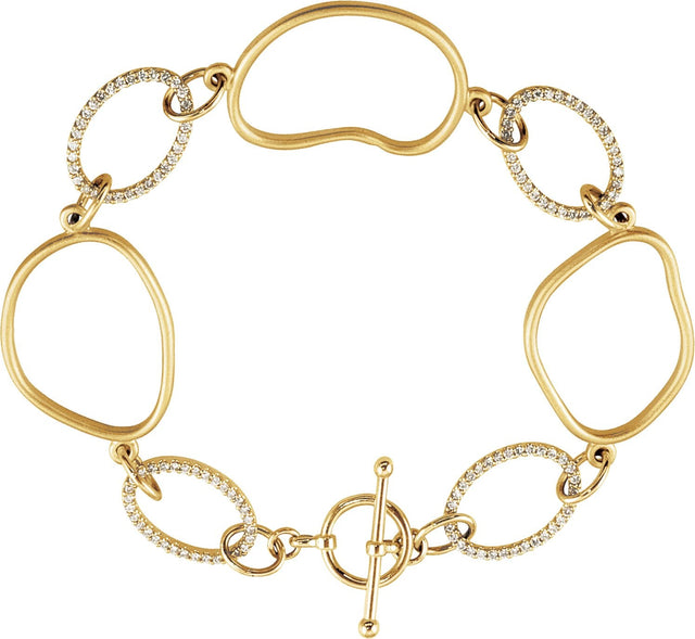 14K Gold Round Natural Diamond Open Silhouette Bracelet
