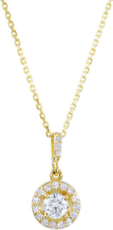 14K Gold Round Lab-Grown Diamond Halo-Style Necklace or Pendant - Yellow Gold