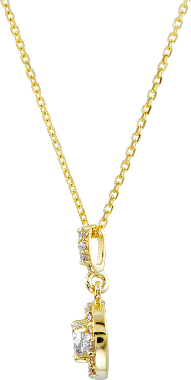 14K Gold Round Lab-Grown Diamond Halo-Style Necklace or Pendant - Yellow Gold - view 2