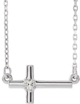 14K Gold Round Natural Diamond Sideways Cross Necklace – up to 1/10 CTW - White Gold