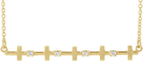 14K Gold Round Natural Diamond Cross Bar Necklace - Yellow Gold