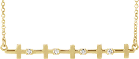 14K Gold Round Natural Diamond Cross Bar Necklace - Yellow Gold